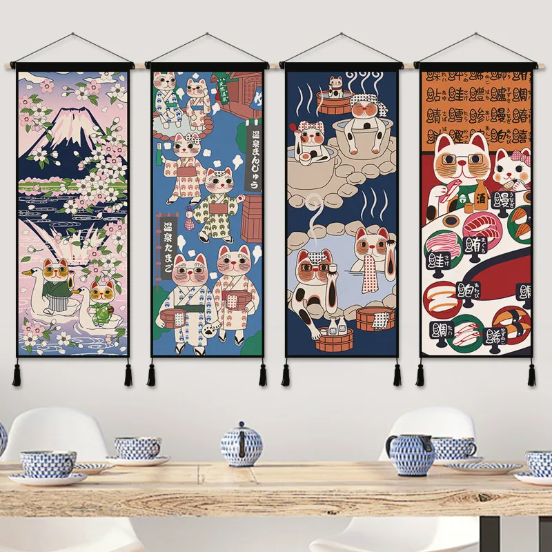 Japanese Restaurant Lifestyle - 일본 행운의 고양이 천 아트 애니메이션