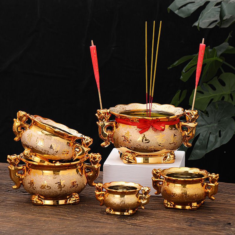 Incense Holder - 황금 세라믹 향로와 캔들 홀더, 가정