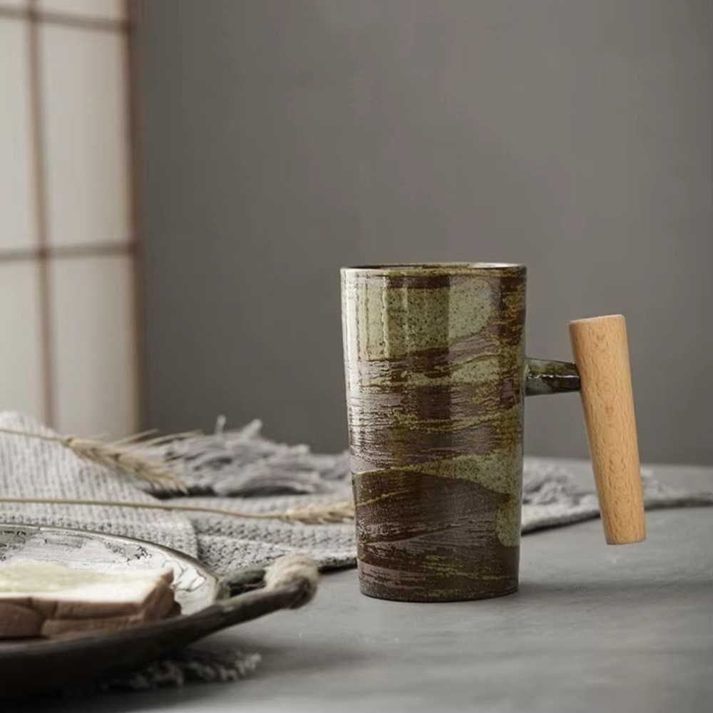 일본풍 디자인의 도자기 커피 머그, 나무 손잡이, 복고 - Japanese Pottery 리뷰 및 가격
